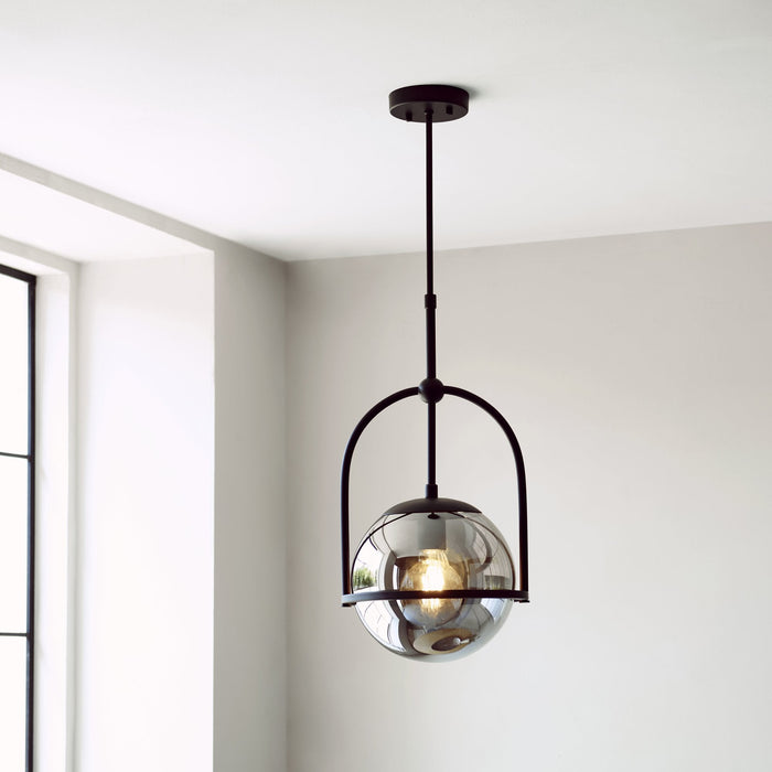 Endon 106663 Pendant 1 Light Matt Black And Smoked Mirror Glass