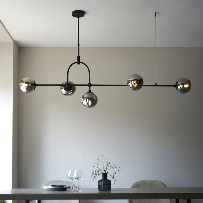 Endon 106665 Pendant 5 Light Matt Black And Smoked Mirror Glass