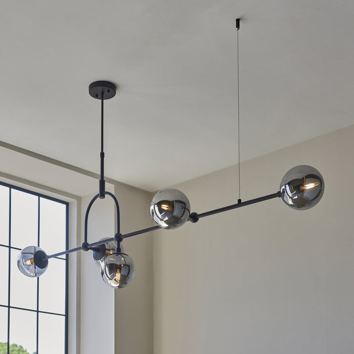 Endon 106665 Pendant 5 Light Matt Black And Smoked Mirror Glass