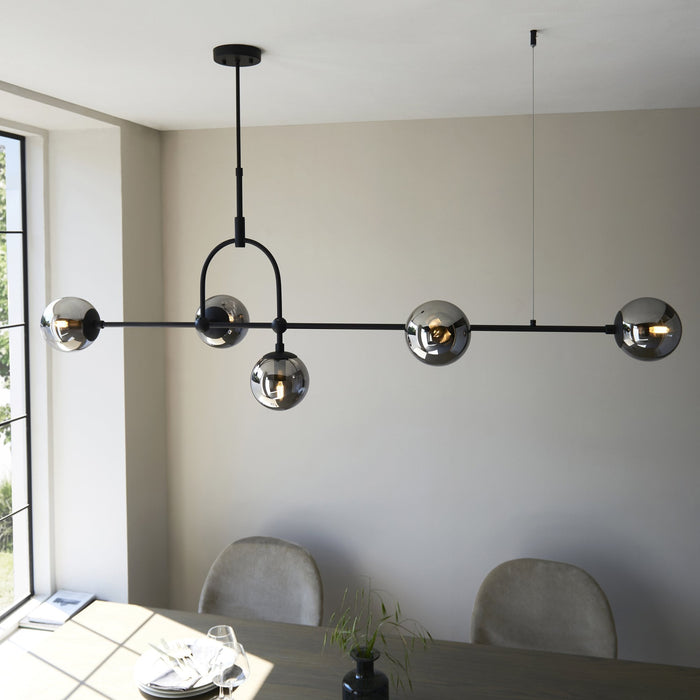 Endon 106665 Pendant 5 Light Matt Black And Smoked Mirror Glass