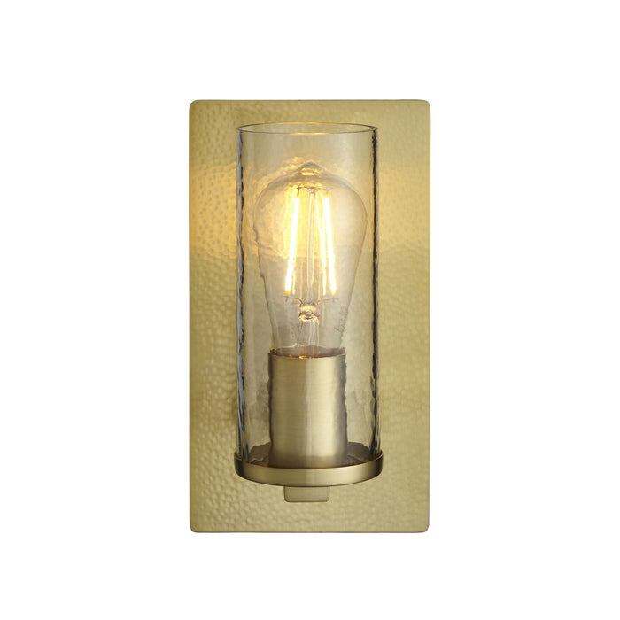 Endon 106717 Wall 1 Light Hammered Brass Plate And Textured Clear Glass