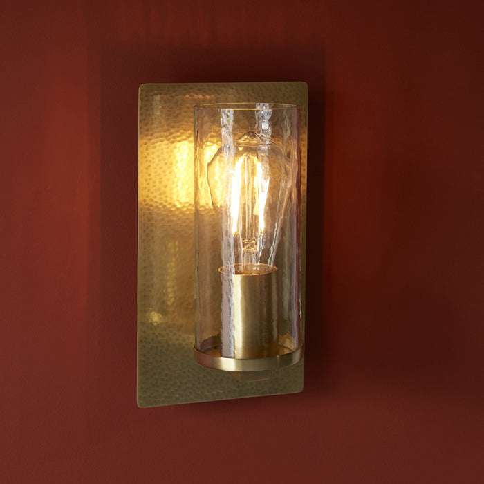 Nelson Lighting NL146717 Wall 1 Light Hammered Brass Plate And Textured Clear Glass