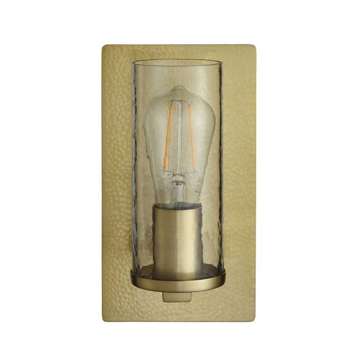 Endon 106717 Wall 1 Light Hammered Brass Plate And Textured Clear Glass