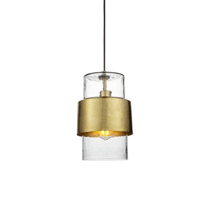 Endon 106718 Pendant 1 Light Hammered Brass Plate And Textured Clear Glass