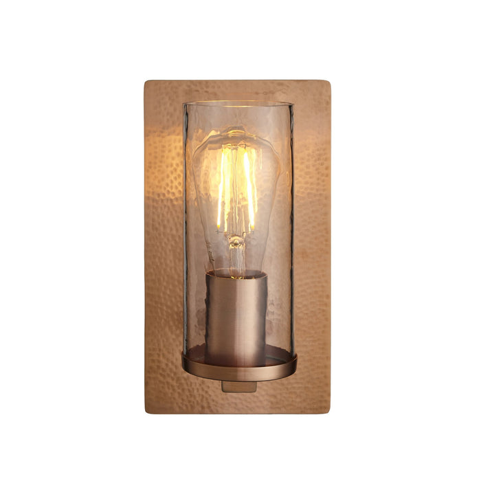 Nelson Lighting NL146719 Wall 1 Light Hammered Copper Plate And Textured Clear Glass