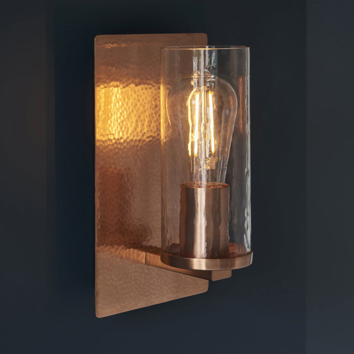 Endon 106719 Wall 1 Light Hammered Copper Plate And Textured Clear Glass