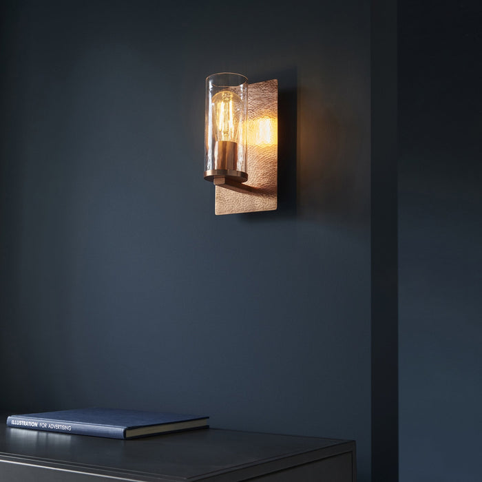 Endon 106719 Wall 1 Light Hammered Copper Plate And Textured Clear Glass