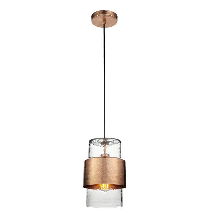 Endon 106720 Pendant 1 Light Hammered Copper Plate And Textured Clear Glass