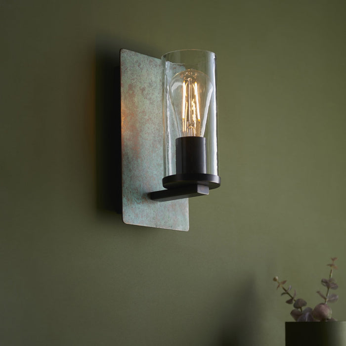 Endon 106721 Wall 1 Light Verdigris Bronze Plate And Clear Glass