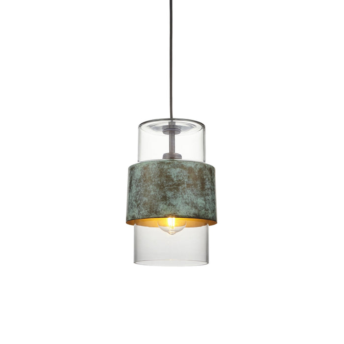 Endon 106722 Pendant 1 Light Verdigris Bronze Plate And Clear Glass