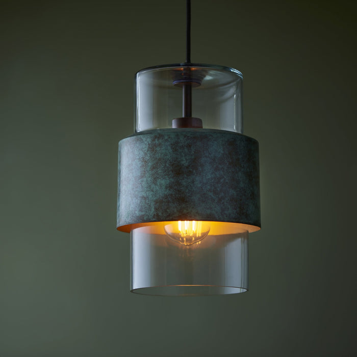 Endon 106722 Pendant 1 Light Verdigris Bronze Plate And Clear Glass