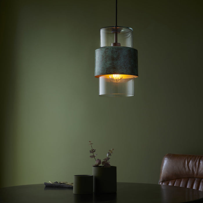 Endon 106722 Pendant 1 Light Verdigris Bronze Plate And Clear Glass