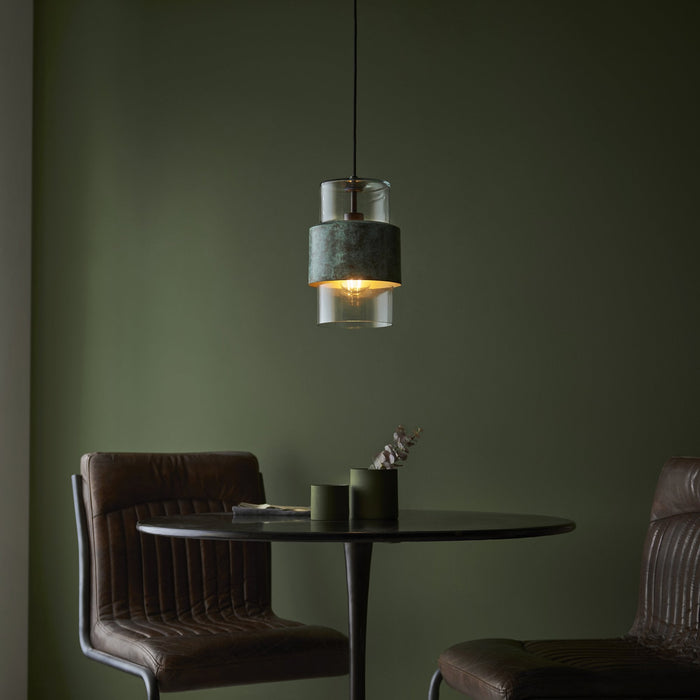 Endon 106722 Pendant 1 Light Verdigris Bronze Plate And Clear Glass