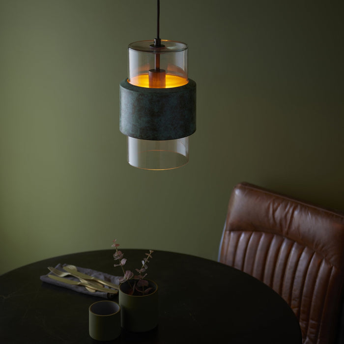 Endon 106722 Pendant 1 Light Verdigris Bronze Plate And Clear Glass