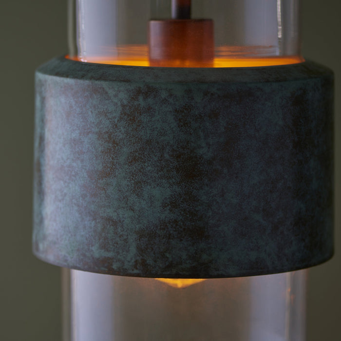Endon 106722 Pendant 1 Light Verdigris Bronze Plate And Clear Glass
