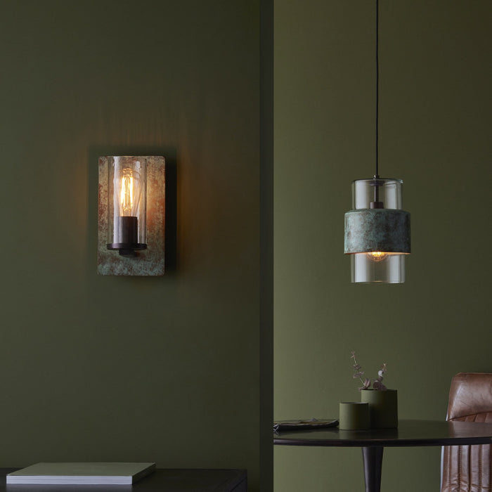 Endon 106722 Pendant 1 Light Verdigris Bronze Plate And Clear Glass