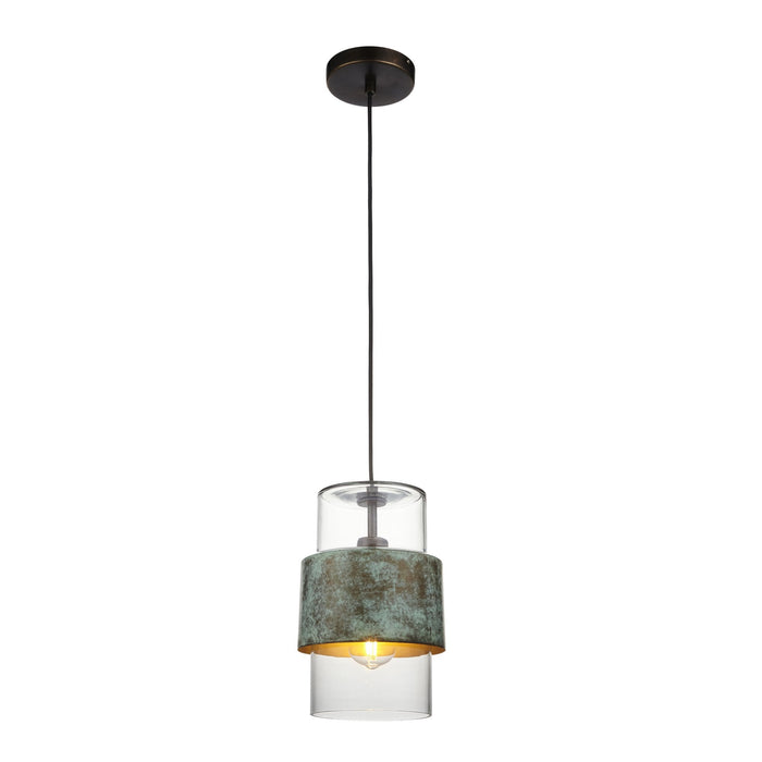 Endon 106722 Pendant 1 Light Verdigris Bronze Plate And Clear Glass
