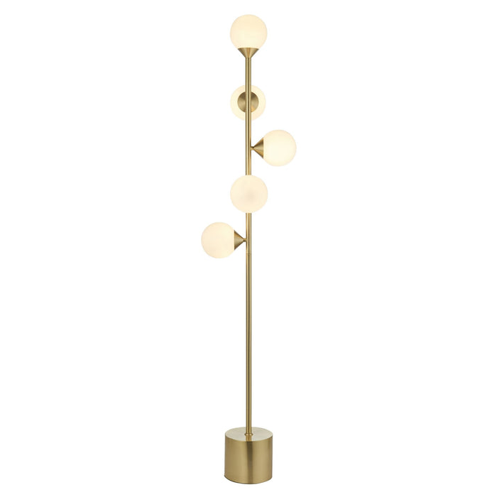 Endon 106756 Floor Lamp 5 Light Satin Brass Plate And Gloss White Glass