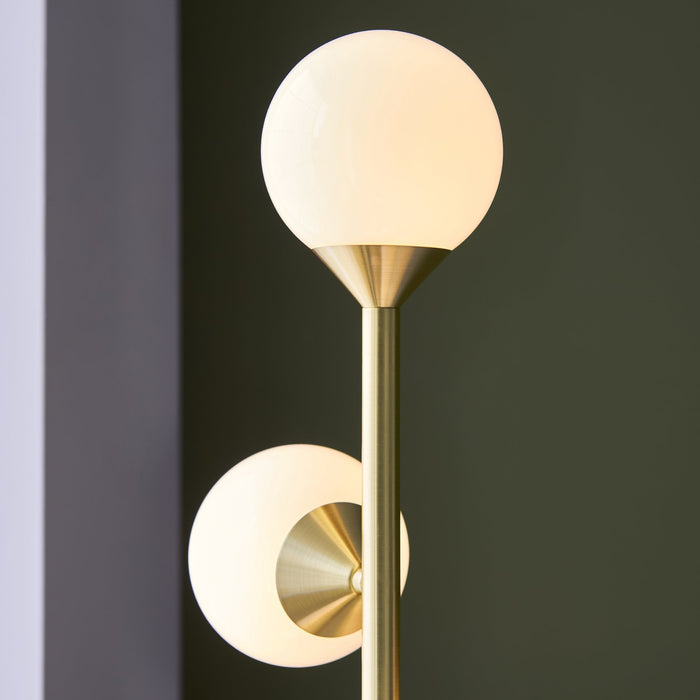 Endon 106756 Floor Lamp 5 Light Satin Brass Plate And Gloss White Glass