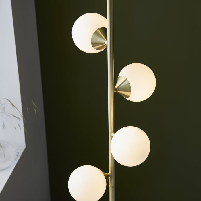 Endon 106756 Floor Lamp 5 Light Satin Brass Plate And Gloss White Glass