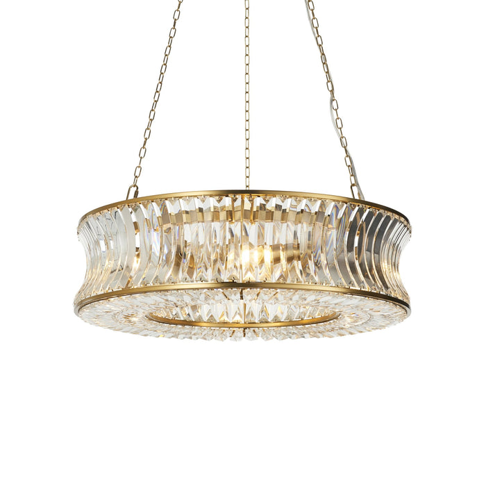 Nelson Lighting NL146811 Pendant 6 Light Warm Brass Plate With Crystal And Clear Glass