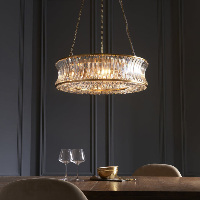 Endon 106811 Pendant 6 Light Warm Brass Plate With Crystal And Clear Glass