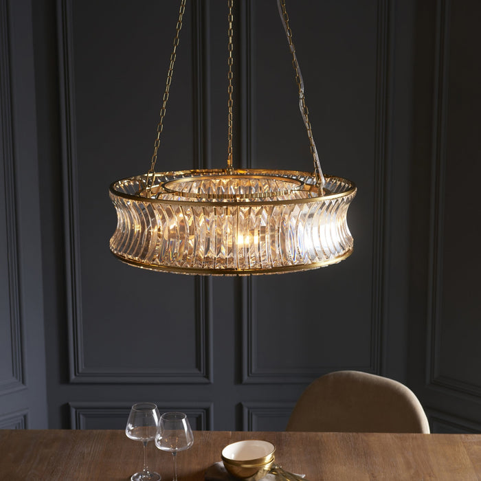 Endon 106811 Pendant 6 Light Warm Brass Plate With Crystal And Clear Glass