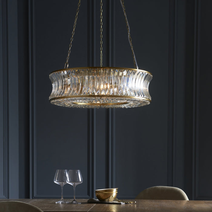 Nelson Lighting NL146811 Pendant 6 Light Warm Brass Plate With Crystal And Clear Glass
