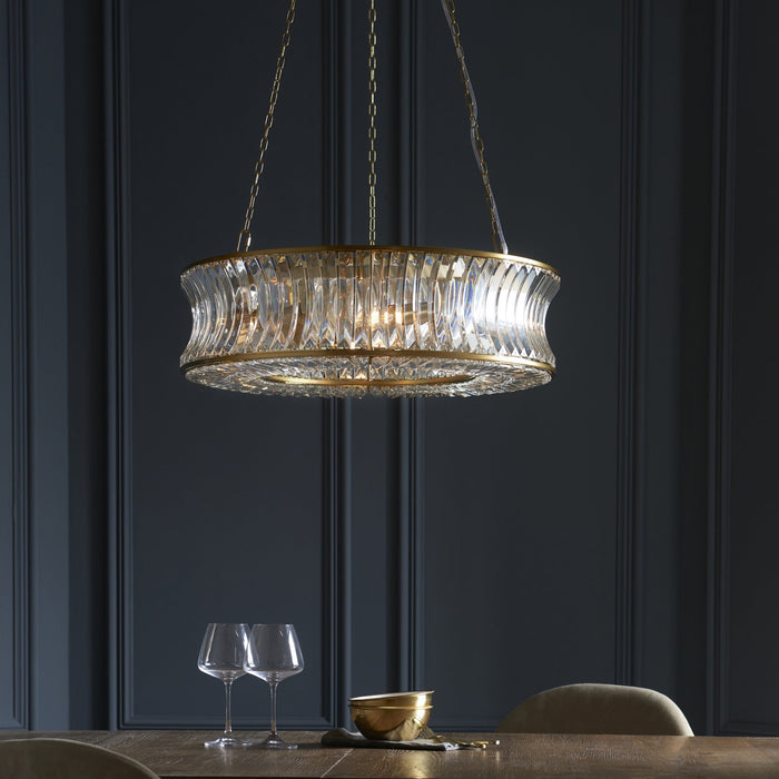Endon 106811 Pendant 6 Light Warm Brass Plate With Crystal And Clear Glass
