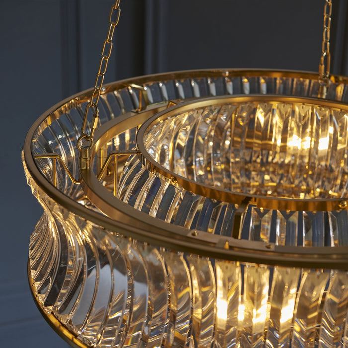 Endon 106811 Pendant 6 Light Warm Brass Plate With Crystal And Clear Glass