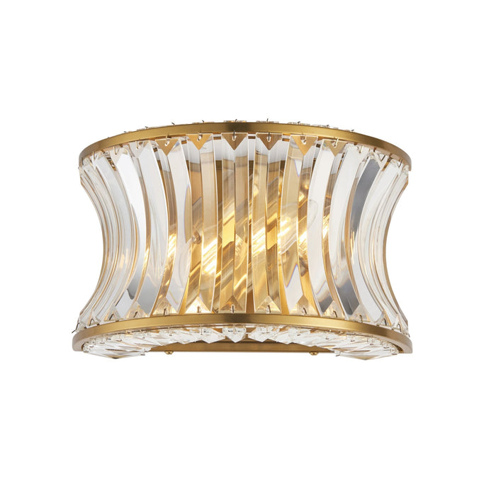 Nelson Lighting NL146812 Wall 2 Light Warm Brass Plate With Crystal And Clear Glass