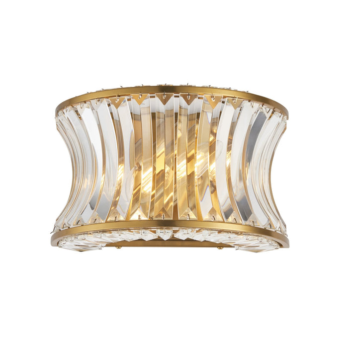 Endon 106812 Wall 2 Light Warm Brass Plate With Crystal And Clear Glass