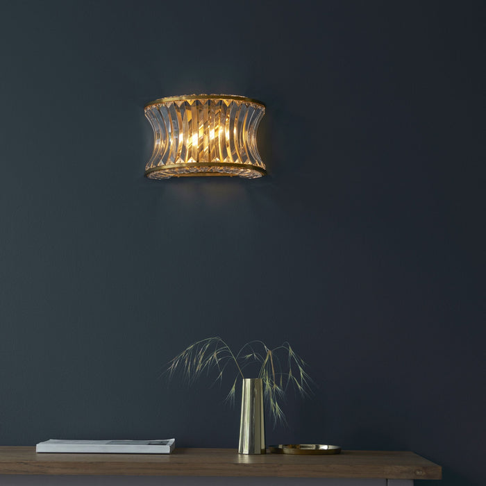 Endon 106812 Wall 2 Light Warm Brass Plate With Crystal And Clear Glass
