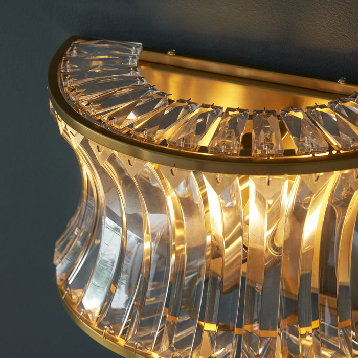 Endon 106812 Wall 2 Light Warm Brass Plate With Crystal And Clear Glass