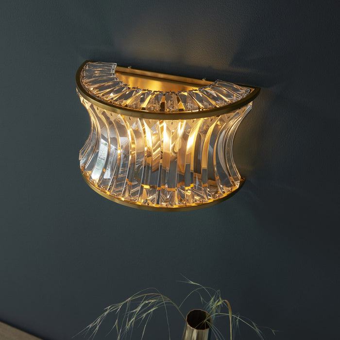 Endon 106812 Wall 2 Light Warm Brass Plate With Crystal And Clear Glass