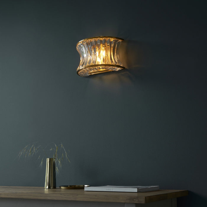 Endon 106812 Wall 2 Light Warm Brass Plate With Crystal And Clear Glass