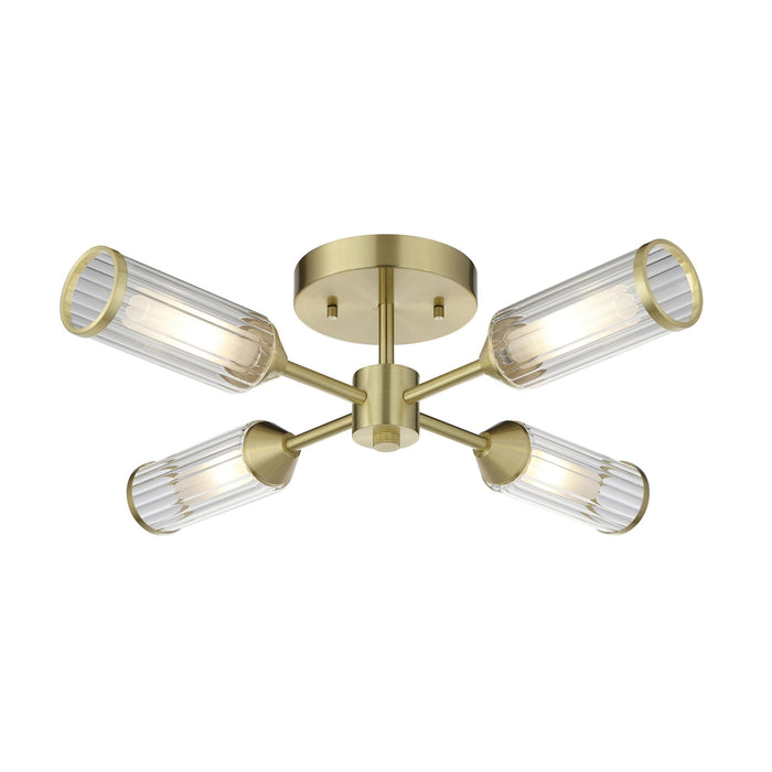 Nelson Lighting NL146946 Semi Flush Ceiling 4 Light Satin Brass Plate With Clear And Frosted Glass