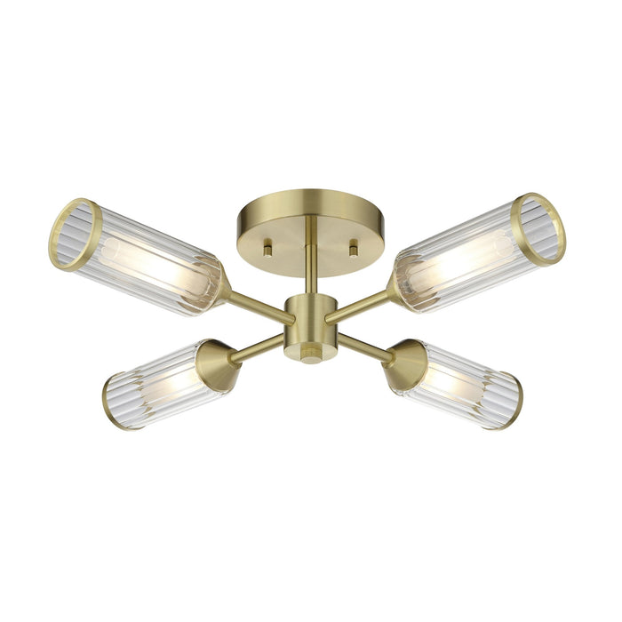 Endon 106946 Semi Flush Ceiling 4 Light Satin Brass Plate With Clear And Frosted Glass