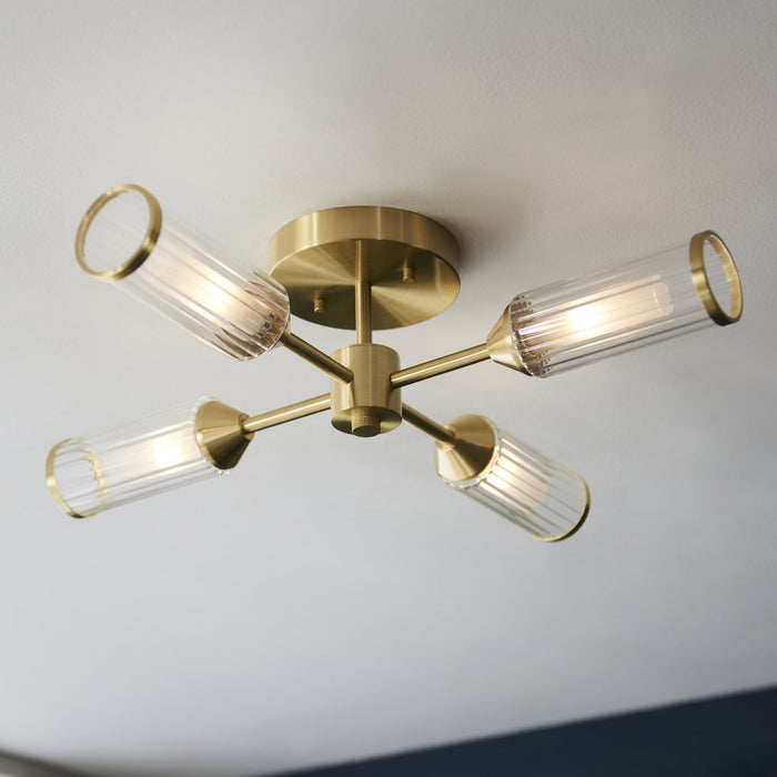 Endon 106946 Semi Flush Ceiling 4 Light Satin Brass Plate With Clear And Frosted Glass