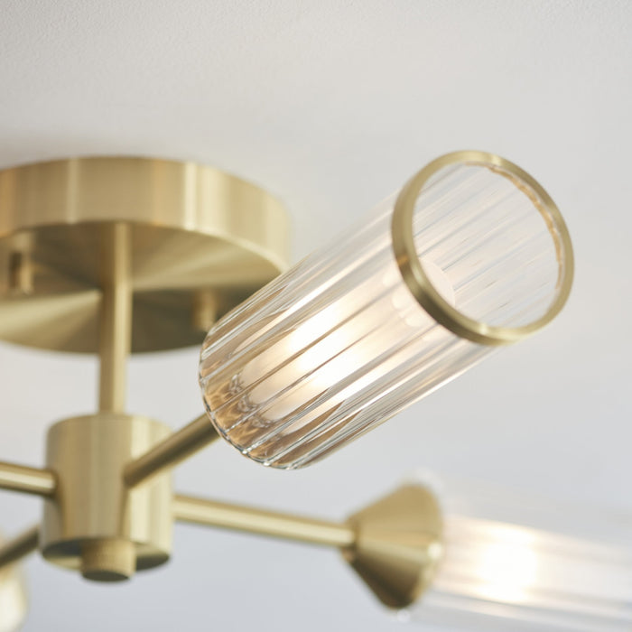 Endon 106946 Semi Flush Ceiling 4 Light Satin Brass Plate With Clear And Frosted Glass