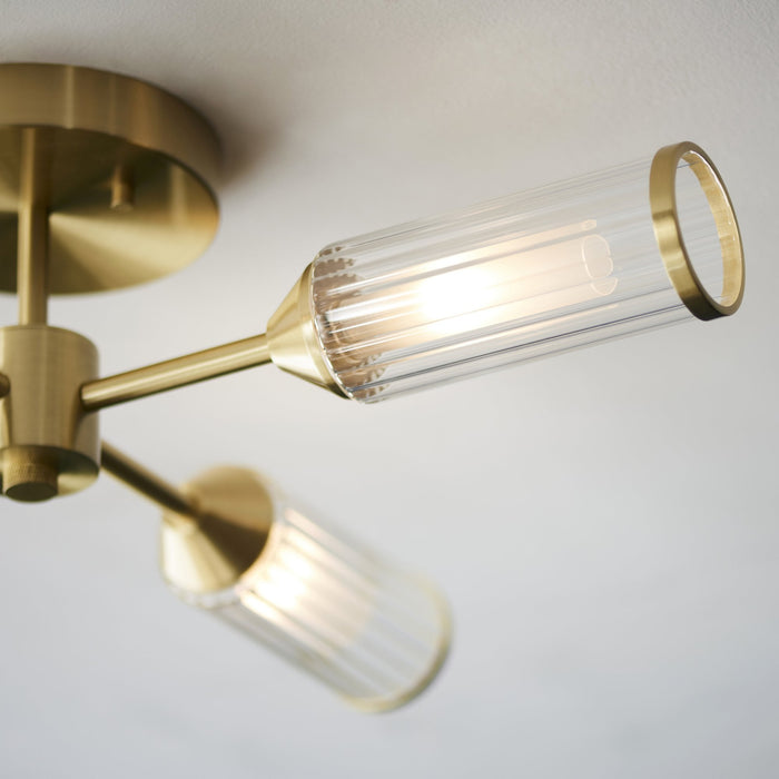 Endon 106946 Semi Flush Ceiling 4 Light Satin Brass Plate With Clear And Frosted Glass