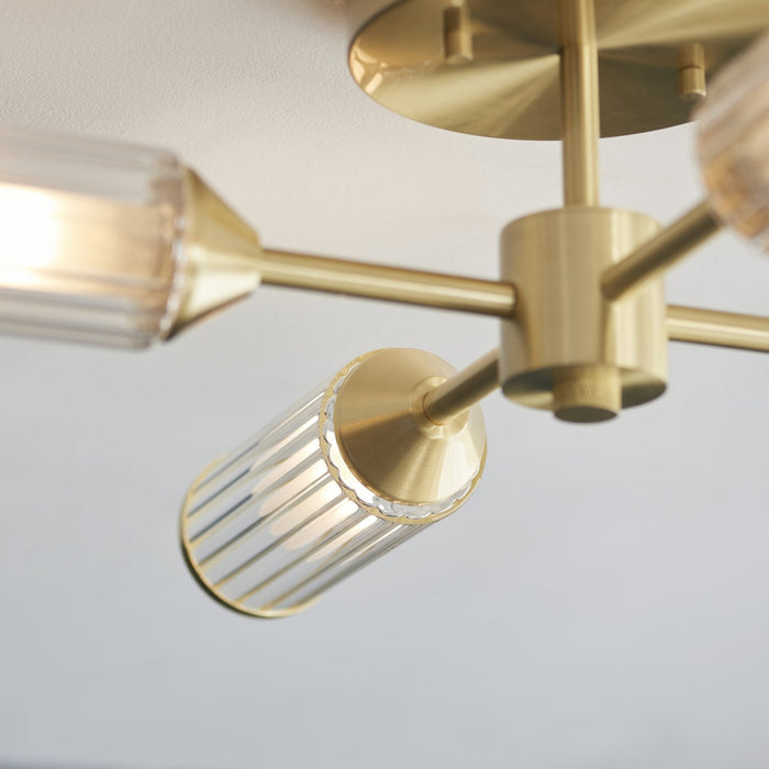 Endon 106946 Semi Flush Ceiling 4 Light Satin Brass Plate With Clear And Frosted Glass
