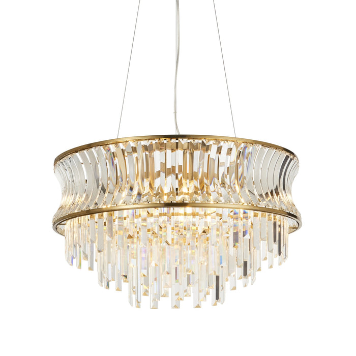 Endon 107785 Pendant 9 Light Warm Brass Plate With Crystal And Clear Glass