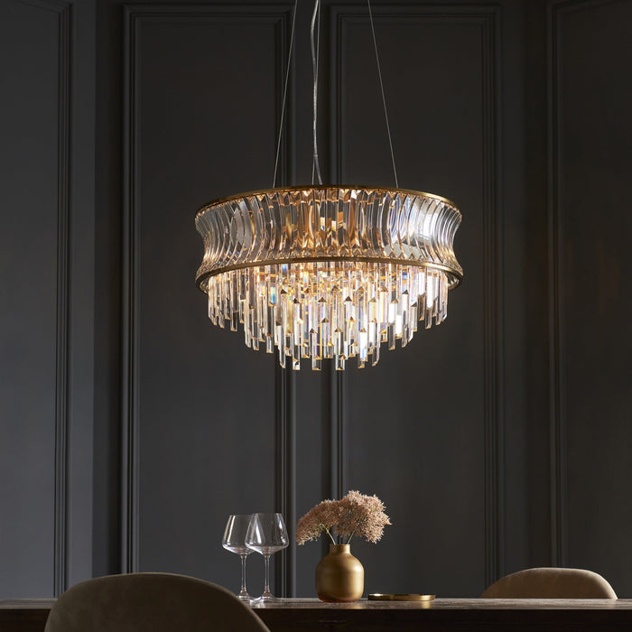 Endon 107785 Pendant 9 Light Warm Brass Plate With Crystal And Clear Glass