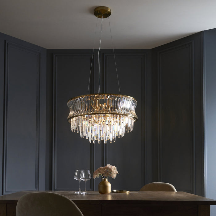 Endon 107785 Pendant 9 Light Warm Brass Plate With Crystal And Clear Glass