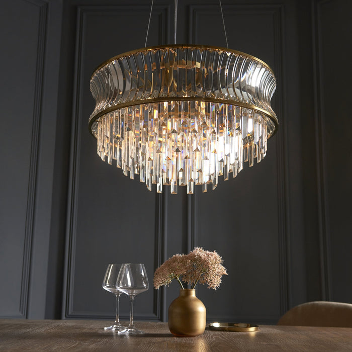 Endon 107785 Pendant 9 Light Warm Brass Plate With Crystal And Clear Glass