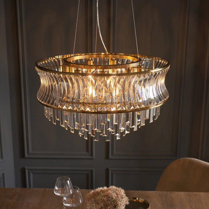 Endon 107785 Pendant 9 Light Warm Brass Plate With Crystal And Clear Glass