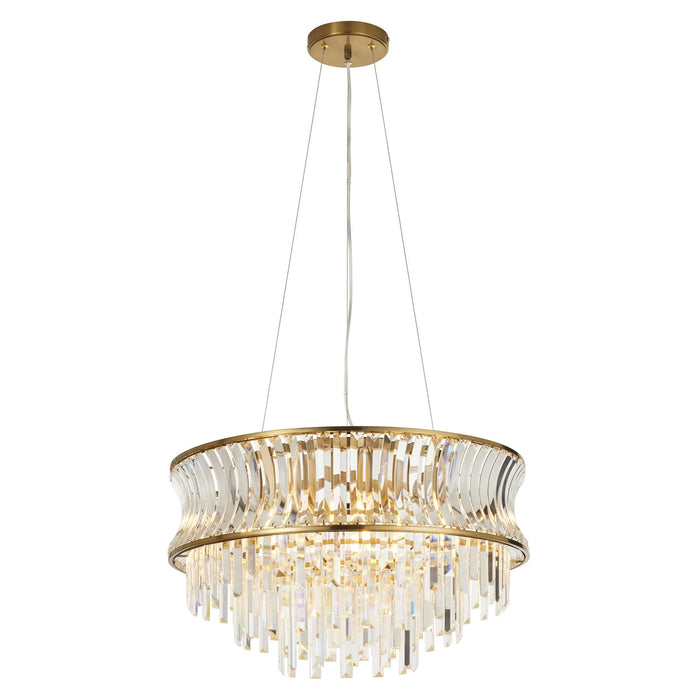 Nelson Lighting NL147785 Pendant 9 Light Warm Brass Plate With Crystal And Clear Glass
