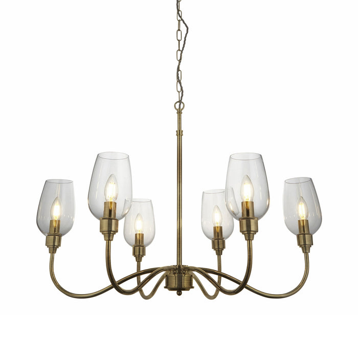 Nelson Lighting NL147791 Pendant 6 Light Antique Brass Plate And Clear Glass