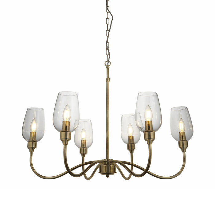 Endon 107791 Pendant 6 Light Antique Brass Plate And Clear Glass